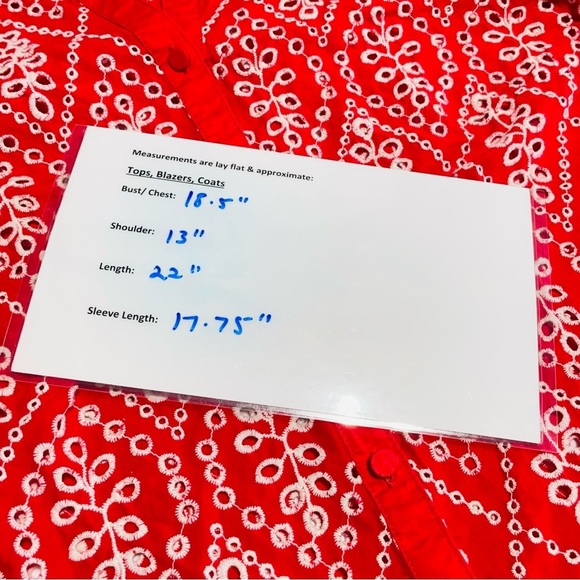 CAbi Lyric Red White Eyelet Embroidered Puff Sleeve Top Blouse Size M 6203 - Picture 12 of 15